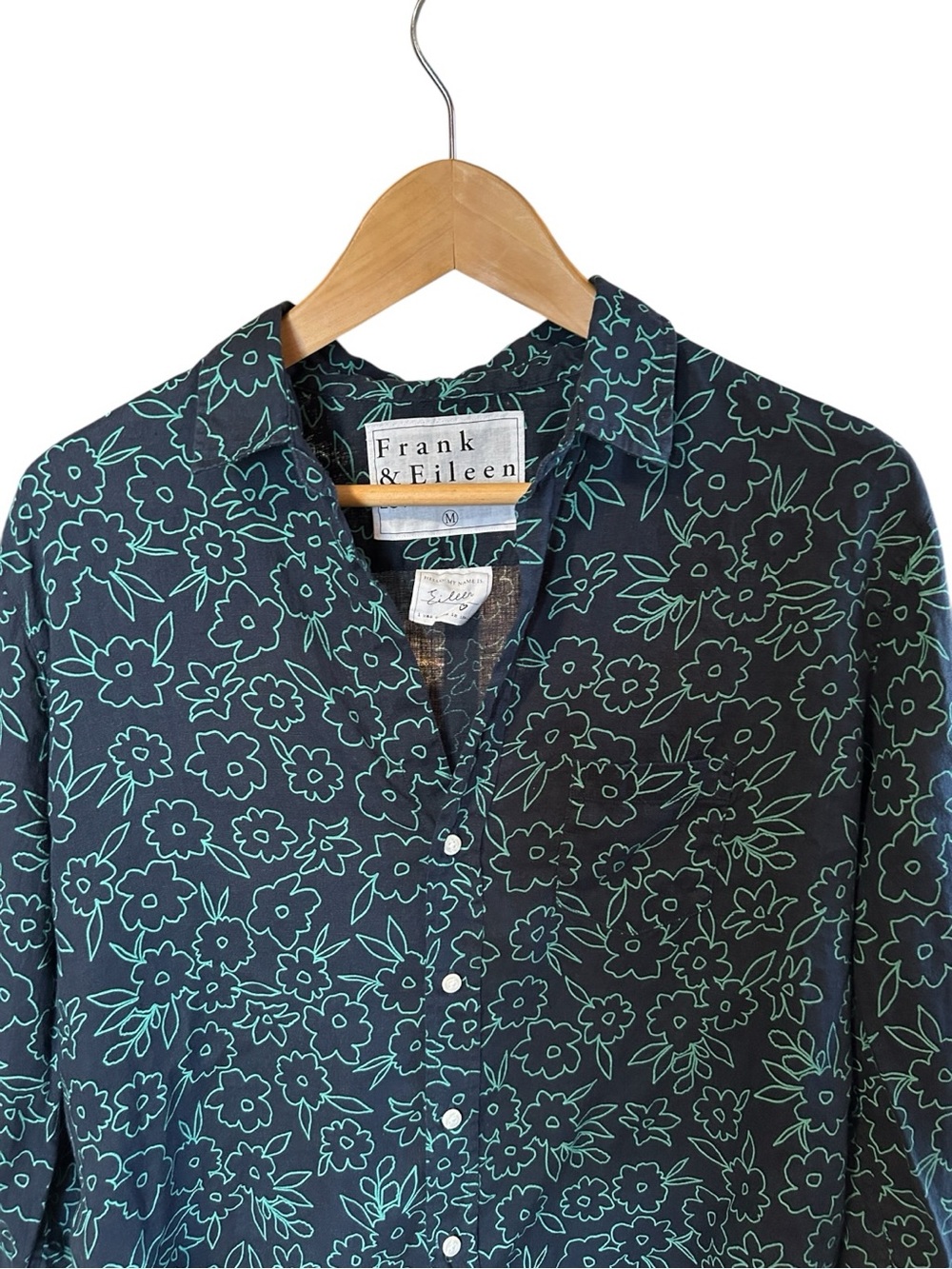 Frank & Eileen Button Down Shirt Eileen Style Linen Navy Green Floral Medium - Picture 2 of 9